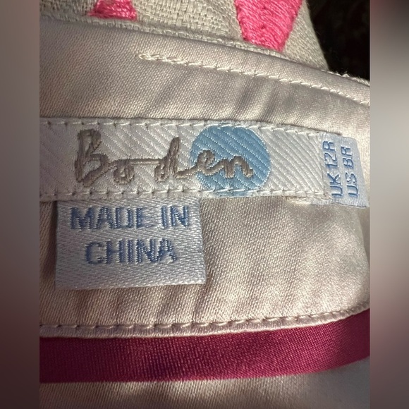 Stunning BODEN British Embroidered Pink Diamonds Tan Skirt w Pockets Skirt 8R - Picture 7 of 8